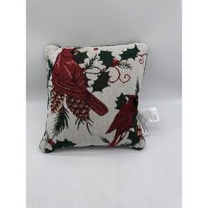 Vintage Cardinal Bird Holly Pine Cones 14X14 Tapestry Pillow